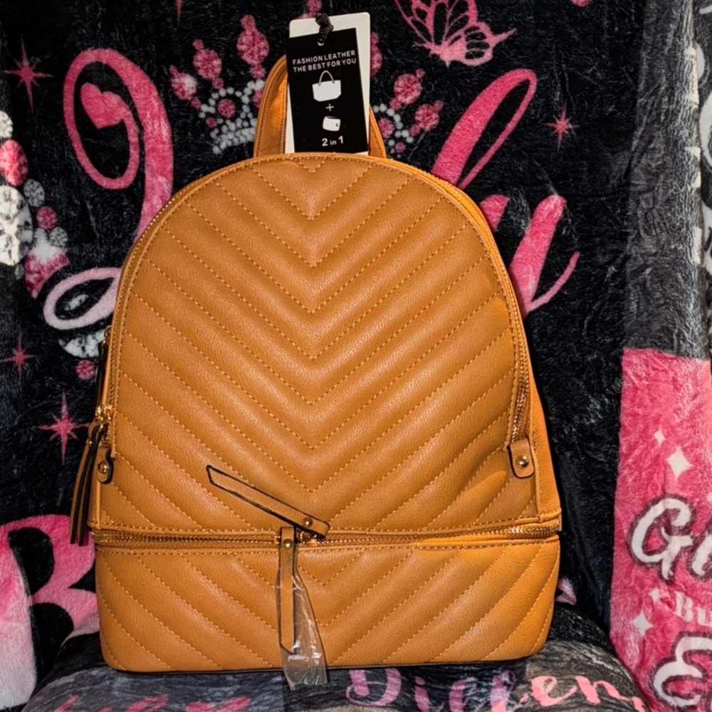 Classic Fashion Tan Backpack And Wallet NWT